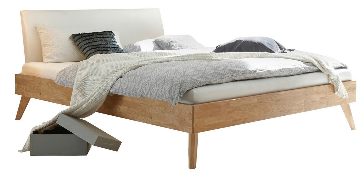 Bett Pesaro Mit Gepolstertem Kopfteil 200x200 - Eiche Bianco/Eichefarben, Design, Holz/Textil (200/200cm) - Hasena