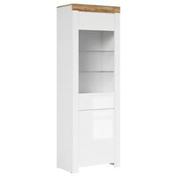 Vitrine Holten Glass-Door Cabinet - Weiß Hochglanz/Eichefarben, Design, Glas/Holzwerkstoff (68/203,5/42cm)