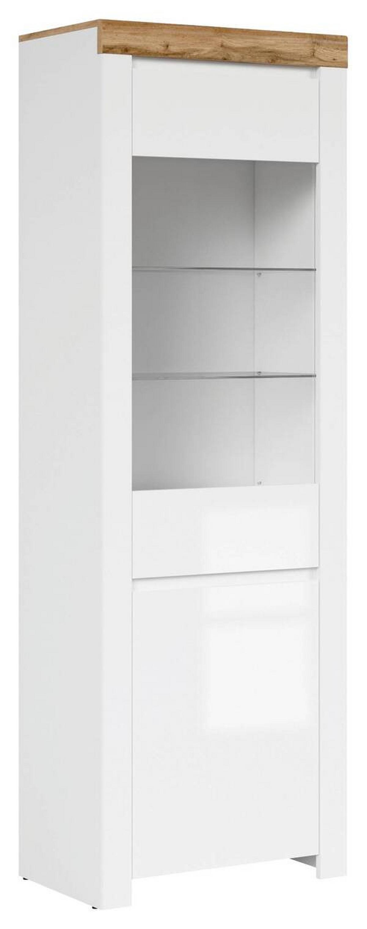 Vitrine Holten Glass-Door Cabinet - Weiß Hochglanz/Eichefarben, Design, Glas/Holzwerkstoff (68/203,5/42cm)