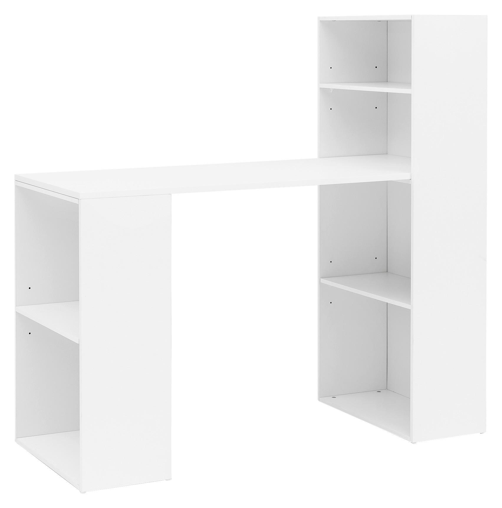 Schreibtisch mit Regal B 120 H 76 cm, Weiß - Weiß, KONVENTIONELL, Holzwerkstoff (120/53/120cm) - MID.YOU