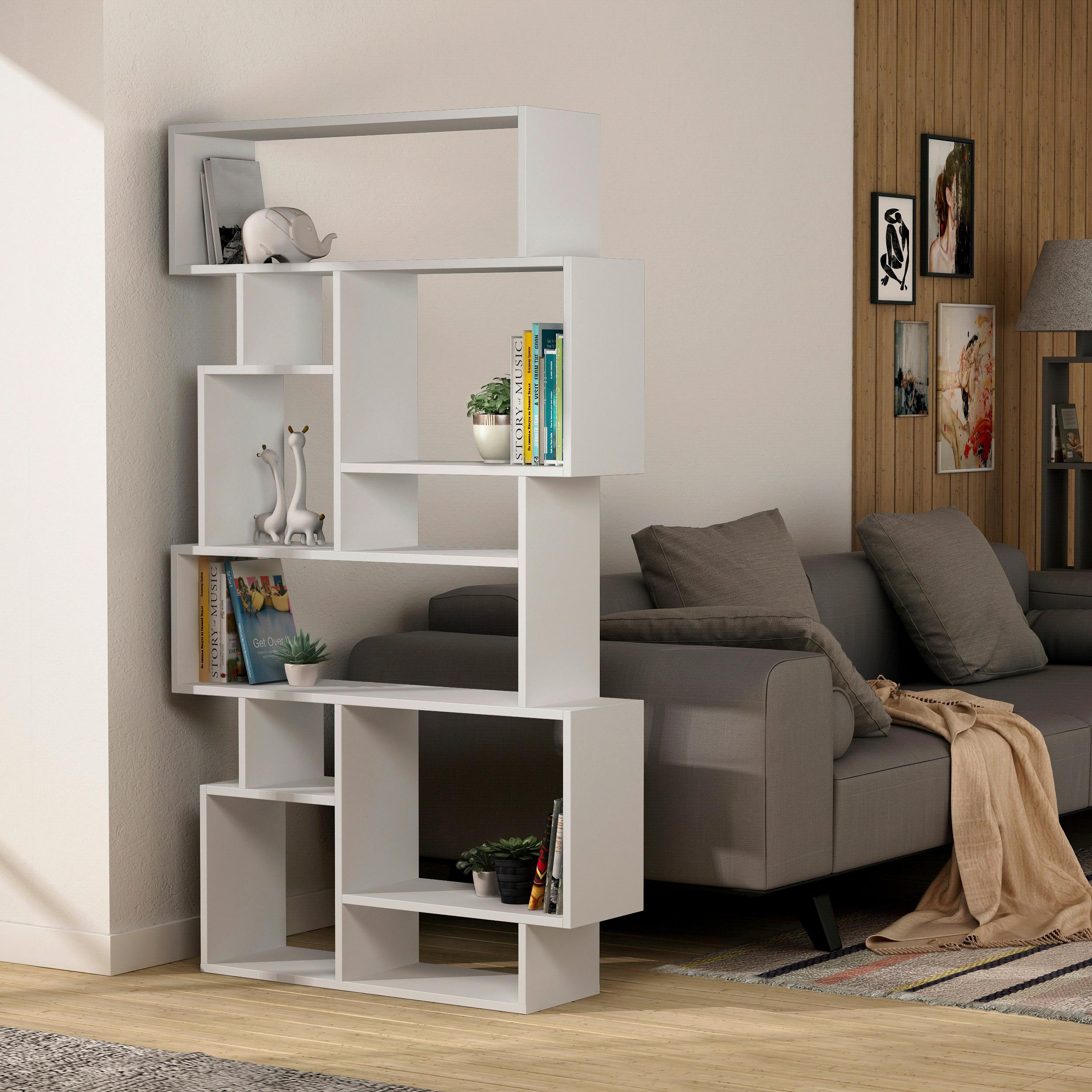 NÁSTENNÁ KNIŽNICA KARMATO - biela, Design, kompozitné drevo (96/169/26cm) - Livetastic