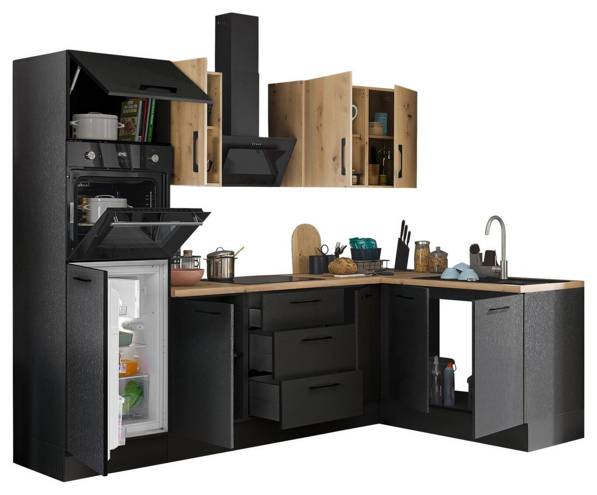 Eckküche Turin Schwarz/Eiche Dekor 270x165 cm - Schwarz/Eiche Artisan, Basics, Holzwerkstoff (270/165cm) - MID.YOU
