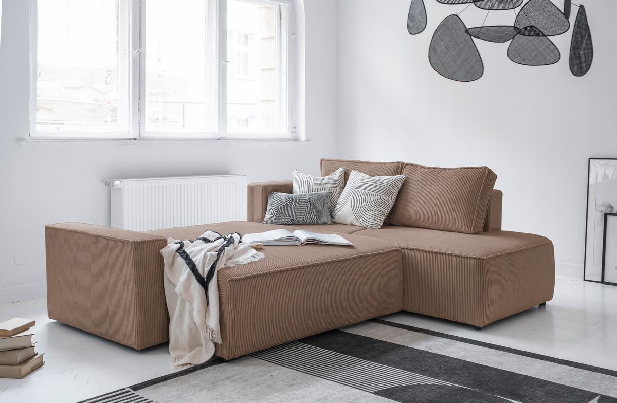 Sedačka Oliver, pravá, šedohnědá barva - černá/šedohnědá, Design, textil/plast (247/194cm) - MID.YOU