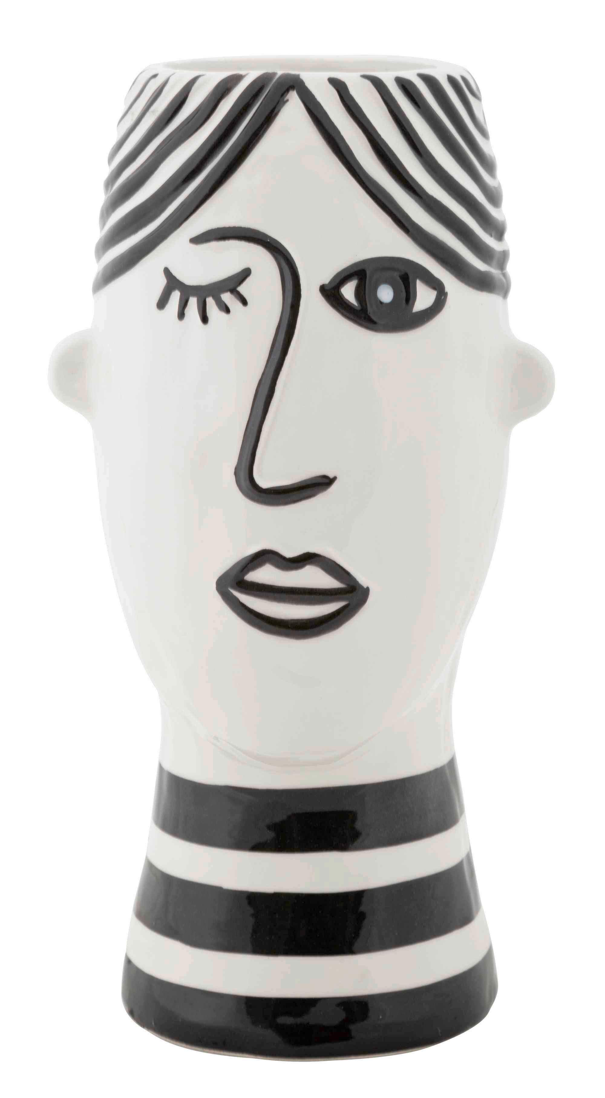 Vase Face Schwarz, Weiß B: 13,2 cm - Schwarz/Weiß, Basics, Keramik (13.2/26.3/11.8cm)