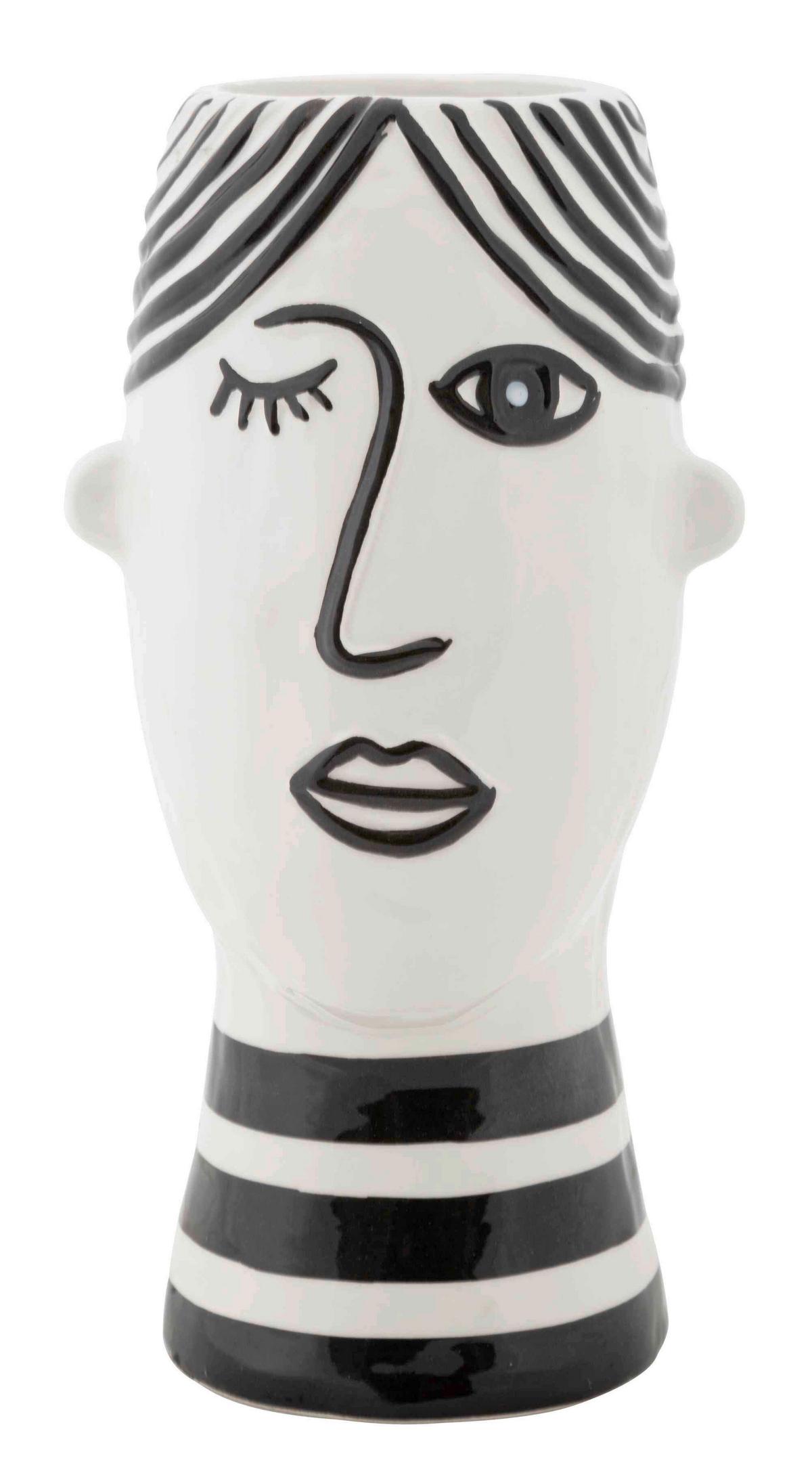 Vase Face Schwarz, Weiß B: 13,2 Cm - Schwarz/Weiß, Basics, Keramik (13.2/26.3/11.8cm)