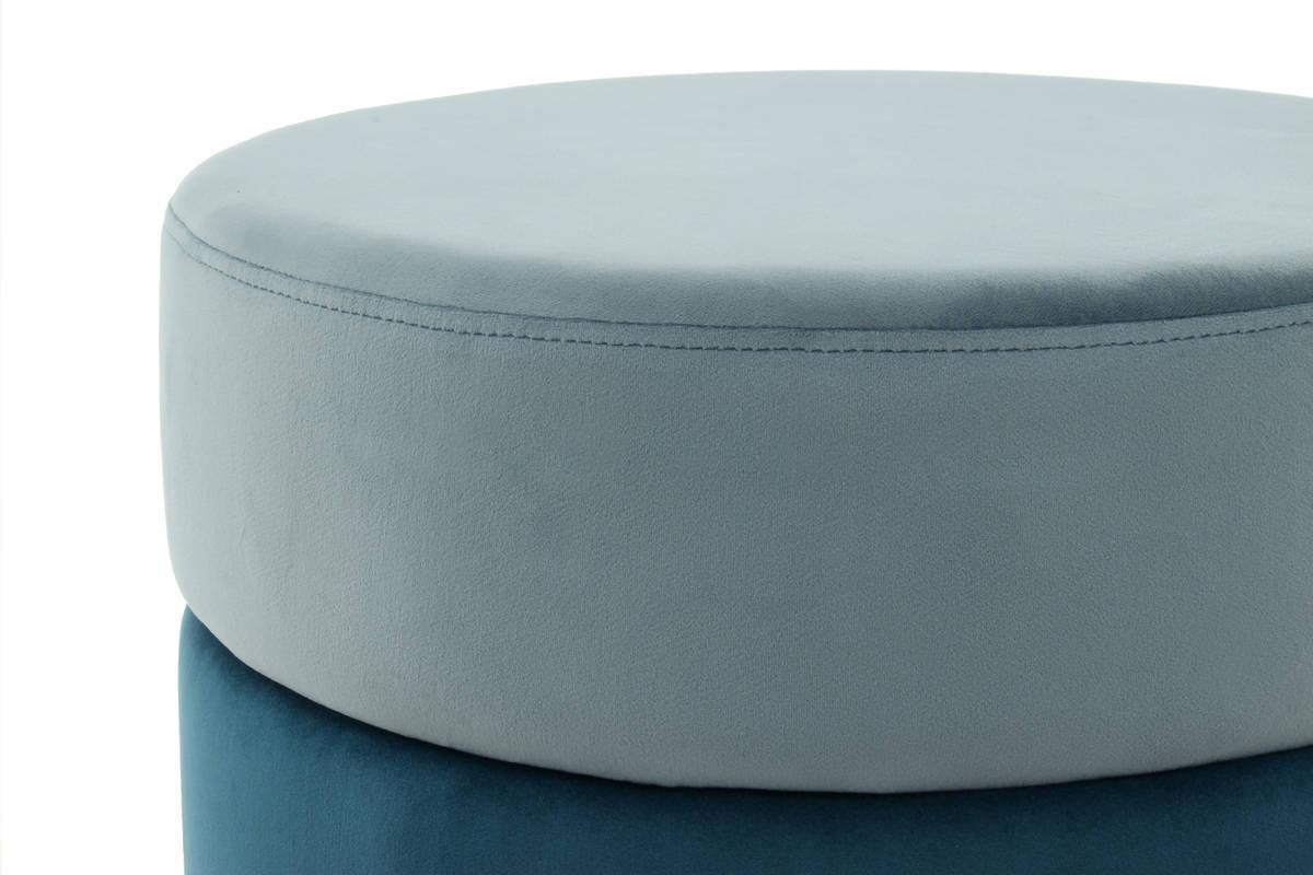 Hocker Pouf Samt Blau H: 46 cm Rund - Blau/Goldfarben, Basics, Holzwerkstoff/Textil (48,5/46/48,5cm) - Kayoom