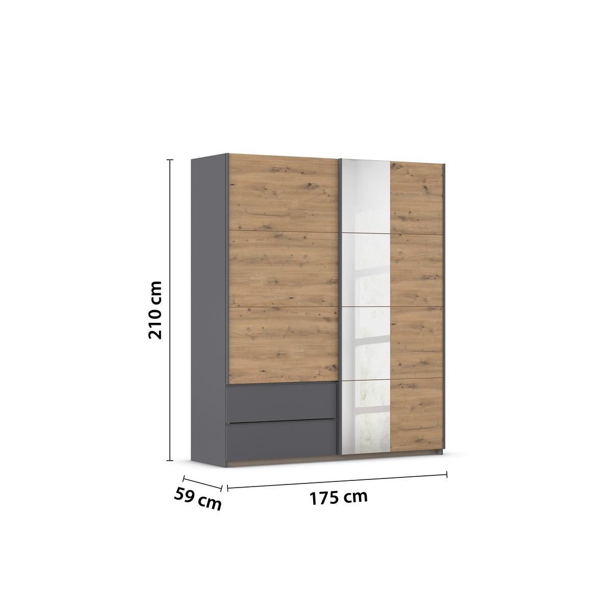 Schwebetürenschrank Stoke Grau Eiche Artisan Dekor - Eiche Artisan/Grau, MODERN, Holzwerkstoff (175/210/59cm) - Rauch Möbel
