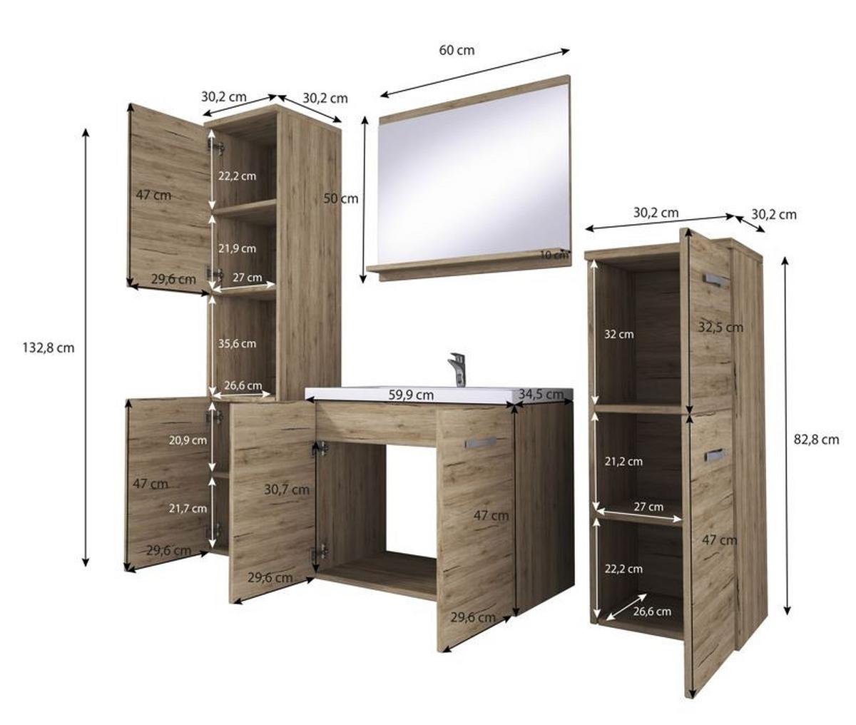 Kúpeľňa, 5 dielna sada čierna - biela/grafitová, Lifestyle, kov/kompozitné drevo (120cm) - P & B