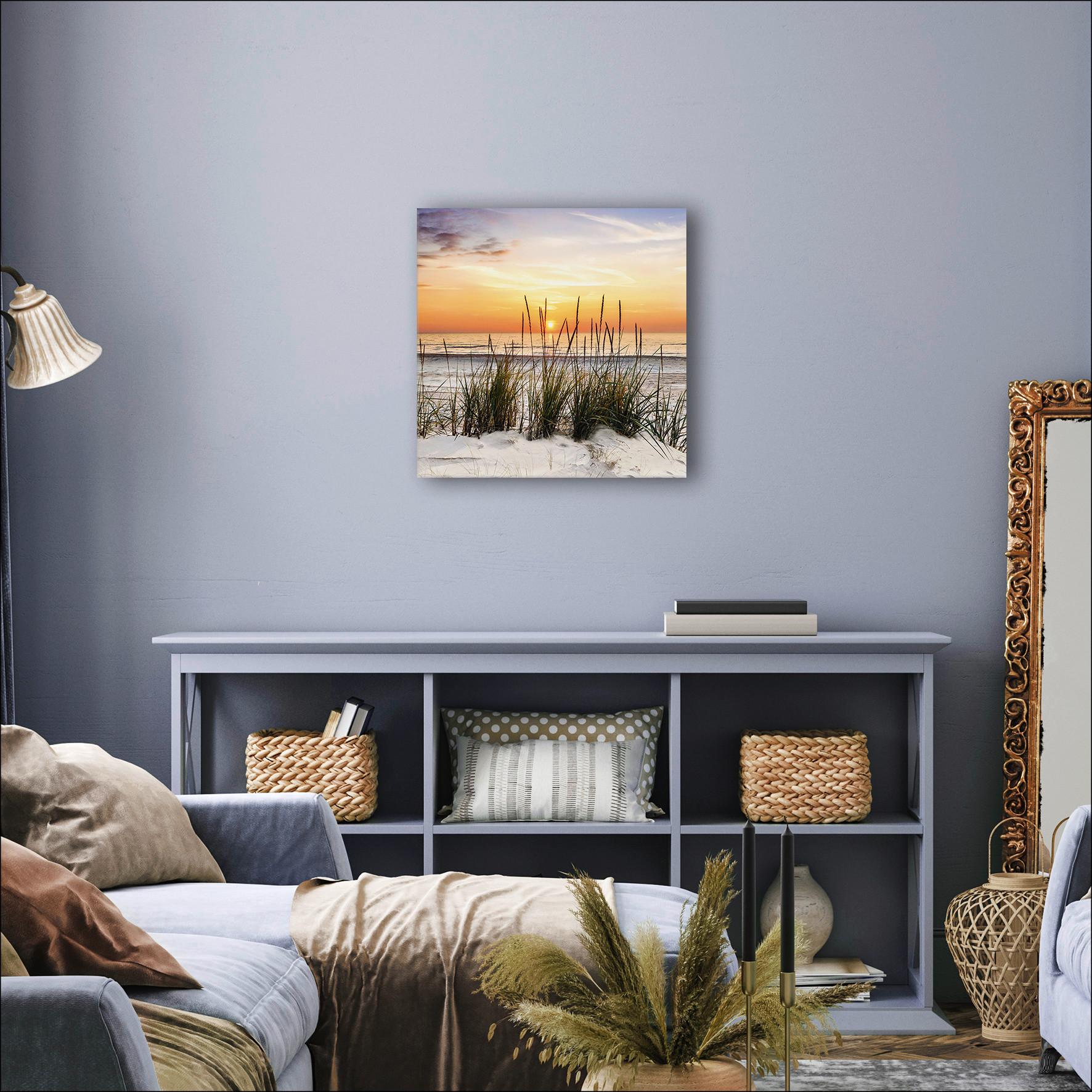 Leinwandbild Sonnenuntergang Am Strand Multicolor 50x50 cm - Gelb/Rot, MODERN, Holzwerkstoff (50/50/2cm)
