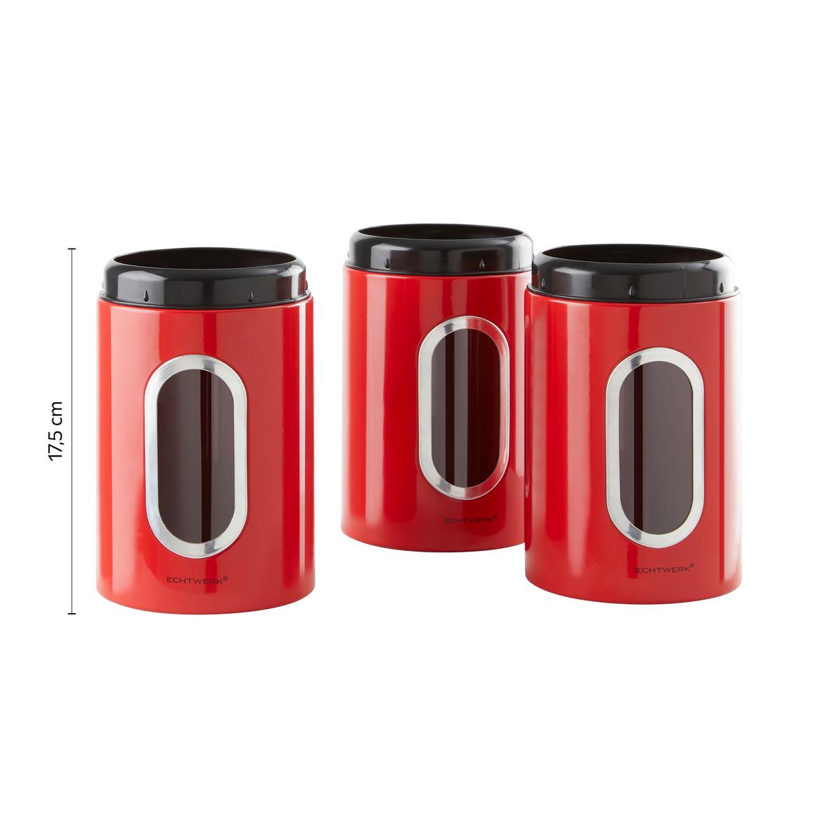 Vorratsdosen 3er-Set Versch. Größen, Luftdichter Verschluss - Rot, MODERN, Metall (11/17,5cm) - Echtwerk