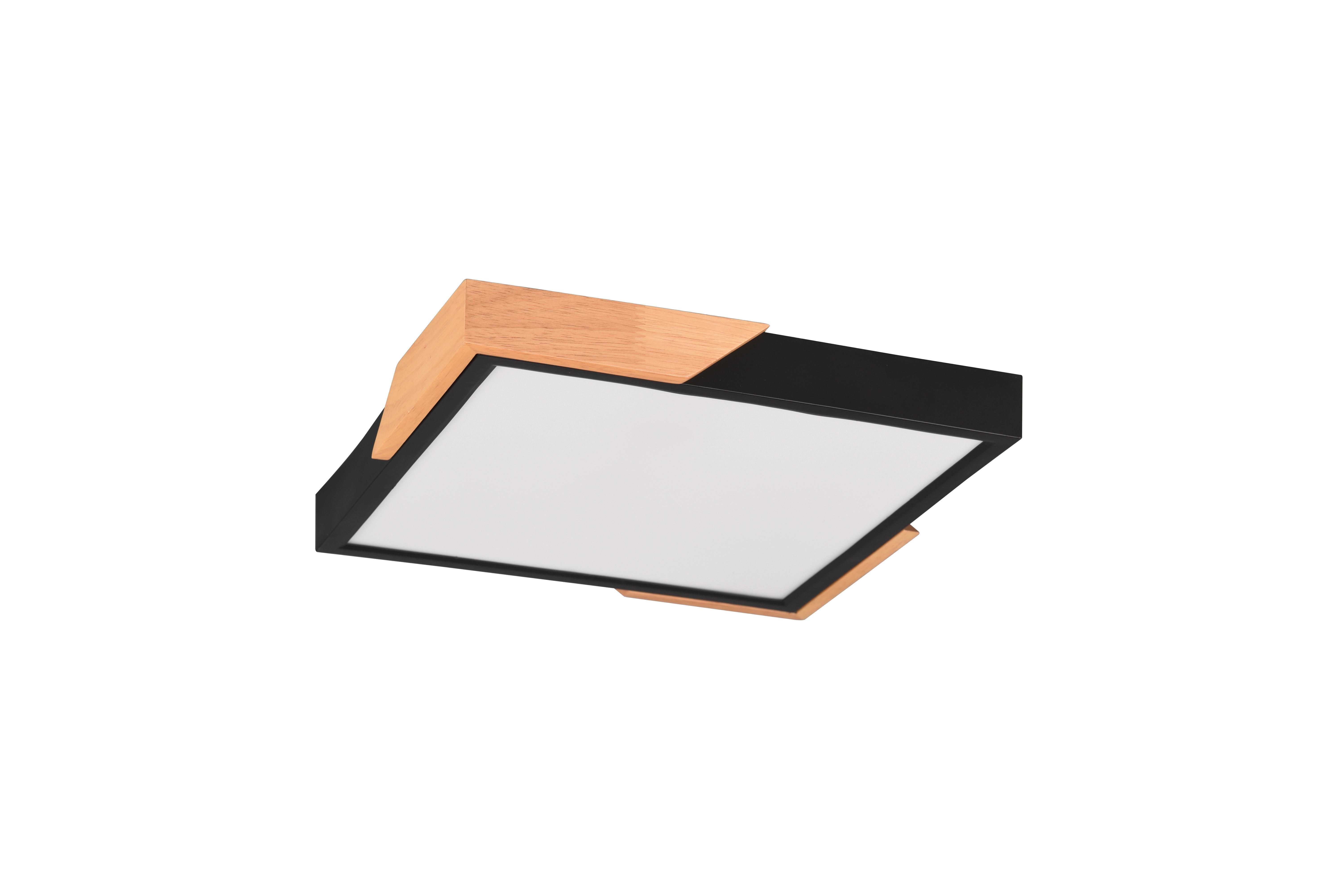 LED-Deckenleuchte R67191132 Meta - Schwarz, Natur, Holz/Kunststoff (31,5/31,5/3,5cm)