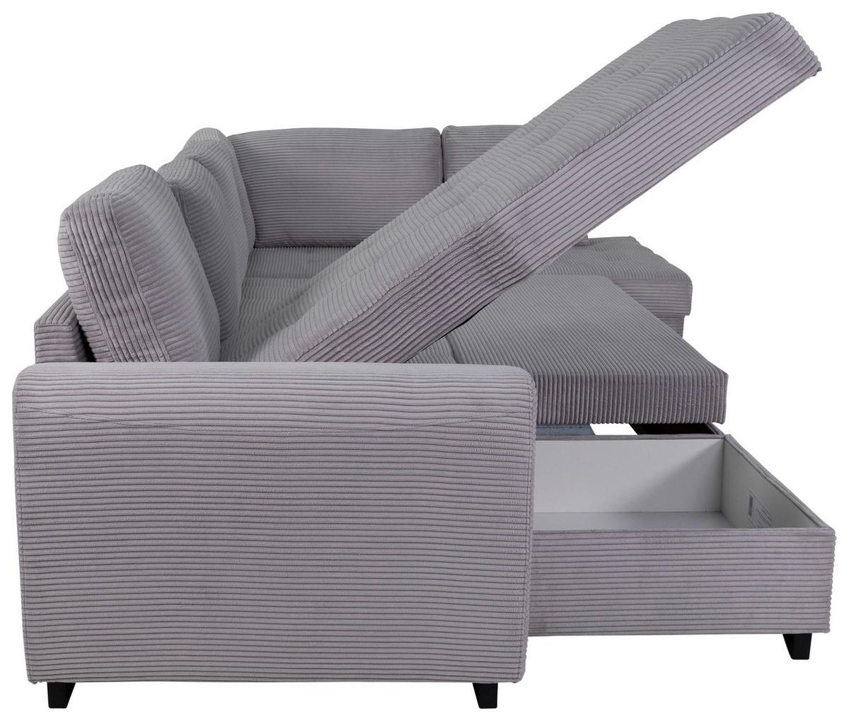 Souprava U MALTE, pravá, světle šedý manšestr - černá/světle šedá, Moderní, textil/plast (155/305/178cm) - Based