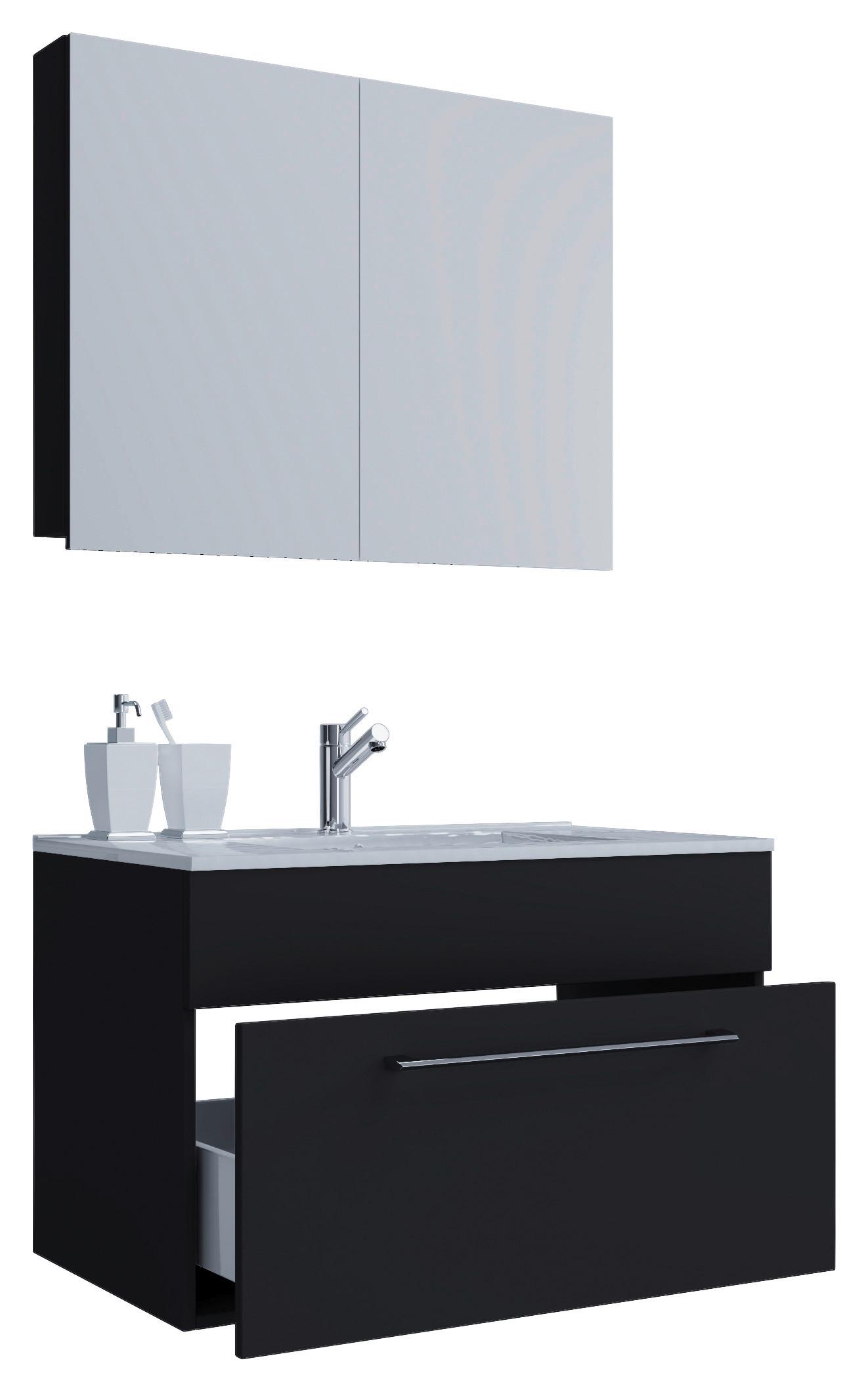 Badezimmer Badinos 3-Teilig Schwarz B: 60 cm - Schwarz/Weiß, MODERN, Keramik/Holzwerkstoff (60cm) - MID.YOU