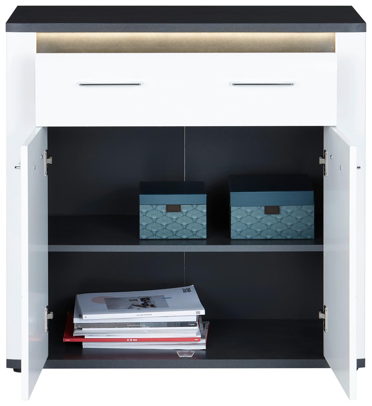 Kommode Mit Led B: 85 Cm Alassio, Alpinweiß/matera - Schwarz/Weiß, MODERN, Holzwerkstoff (85/86,2/37,6cm) - Luca Bessoni