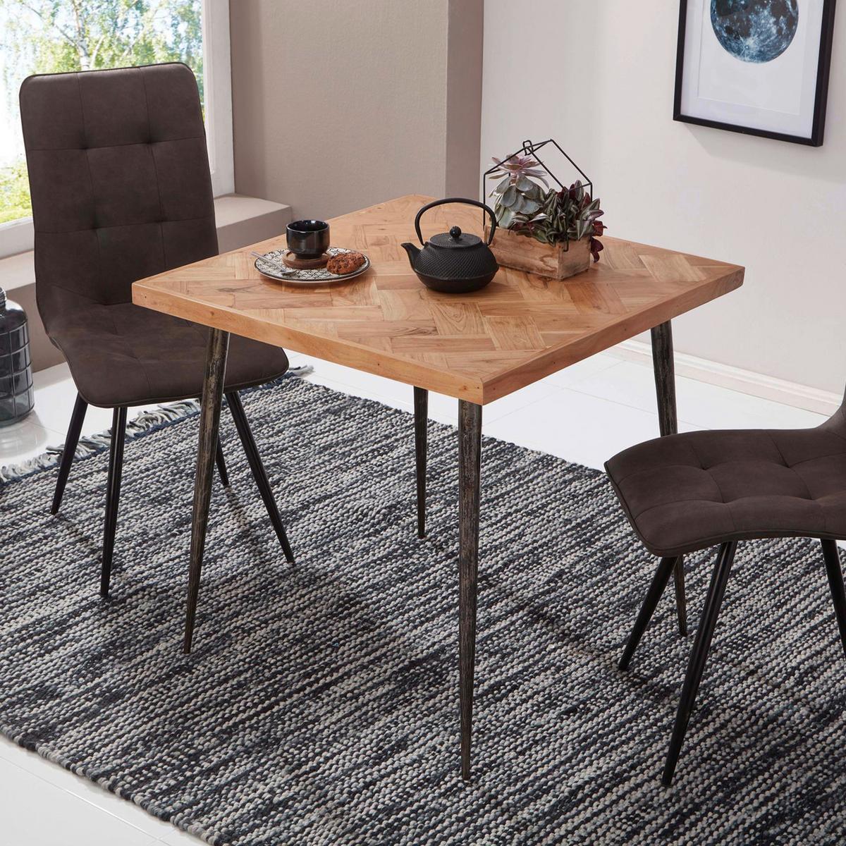 Esstisch Wl5.633 - Schwarz/Akaziefarben, Design, Holz/Metall (80/80/76cm) - MID.YOU