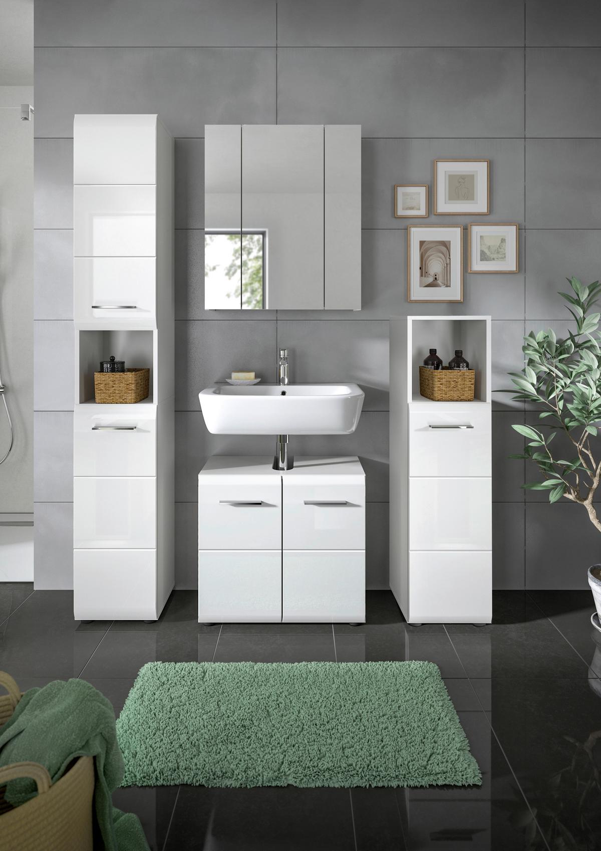 Badezimmer Ice Weiß Hg B: 120 Cm - Weiß Hochglanz/Schwarz, MODERN, Holzwerkstoff (120/185/31cm) - MID.YOU