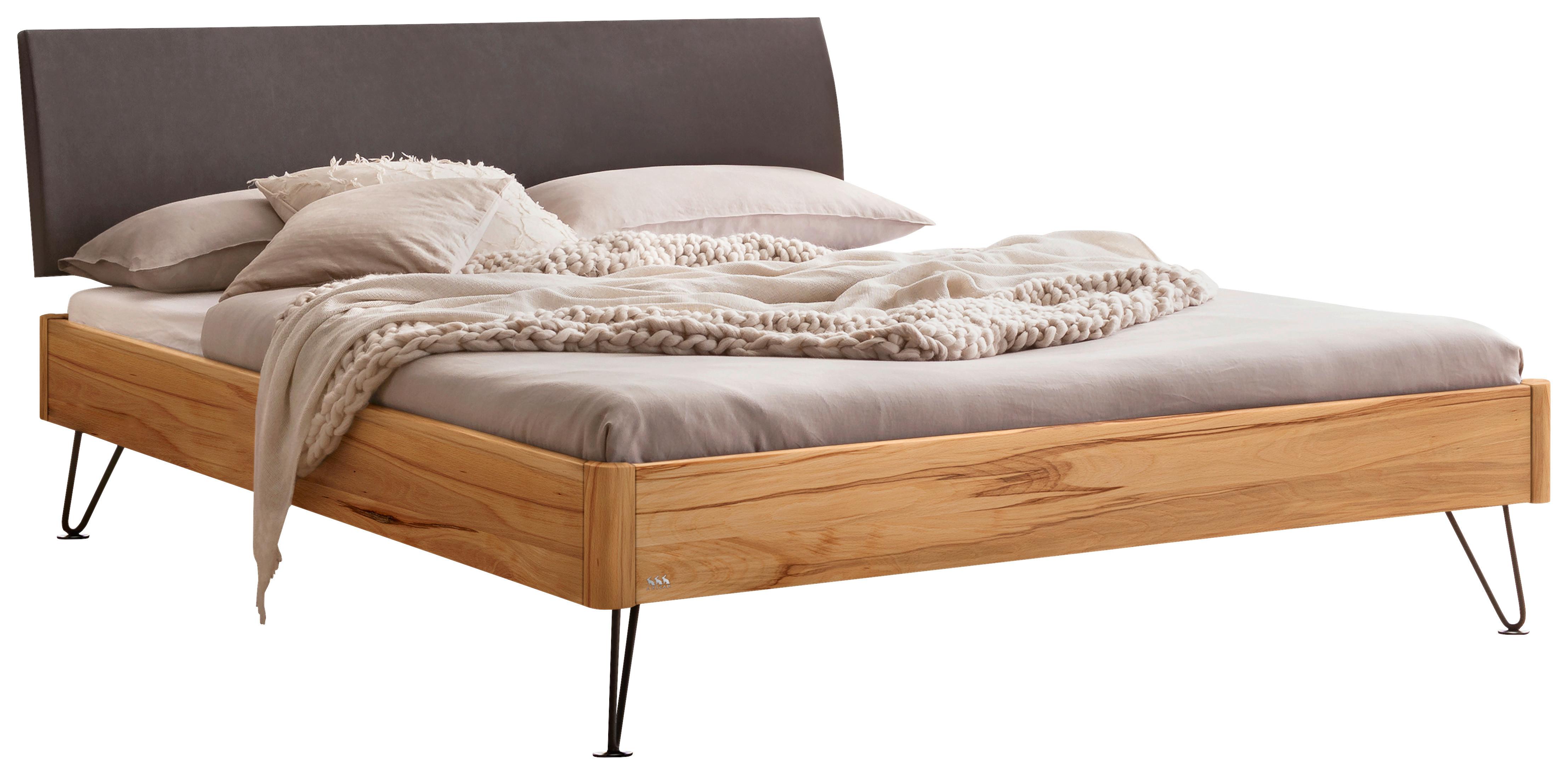 Bett Lugano, Buchefarben 140x200 Cm - Dunkelgrau/Anthrazit, MODERN, Holz/Textil (140/200cm) - Hasena