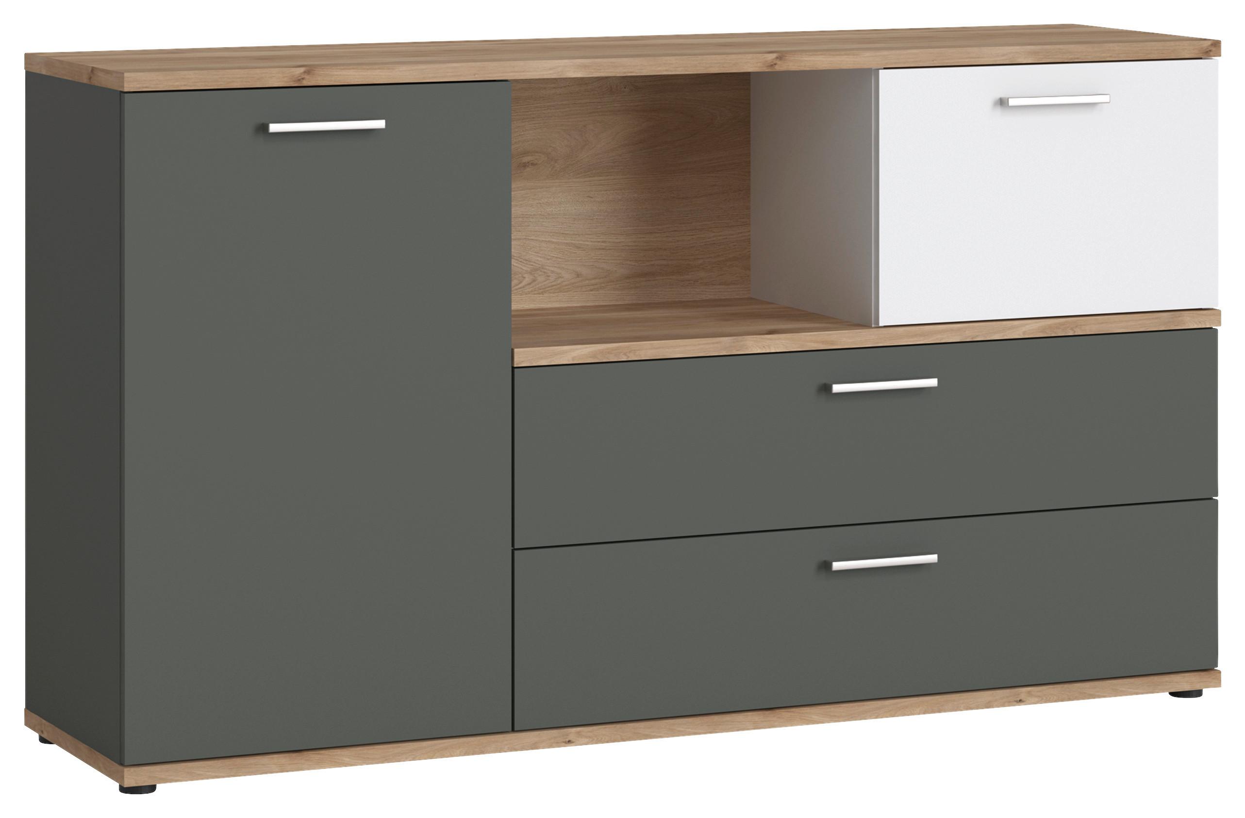 Komoda TWENTY dekor bílá/grafit/dub - bílá/barvy dubu, Moderní, kompozitní dřevo/plast (150/86/40cm) - Modern Living