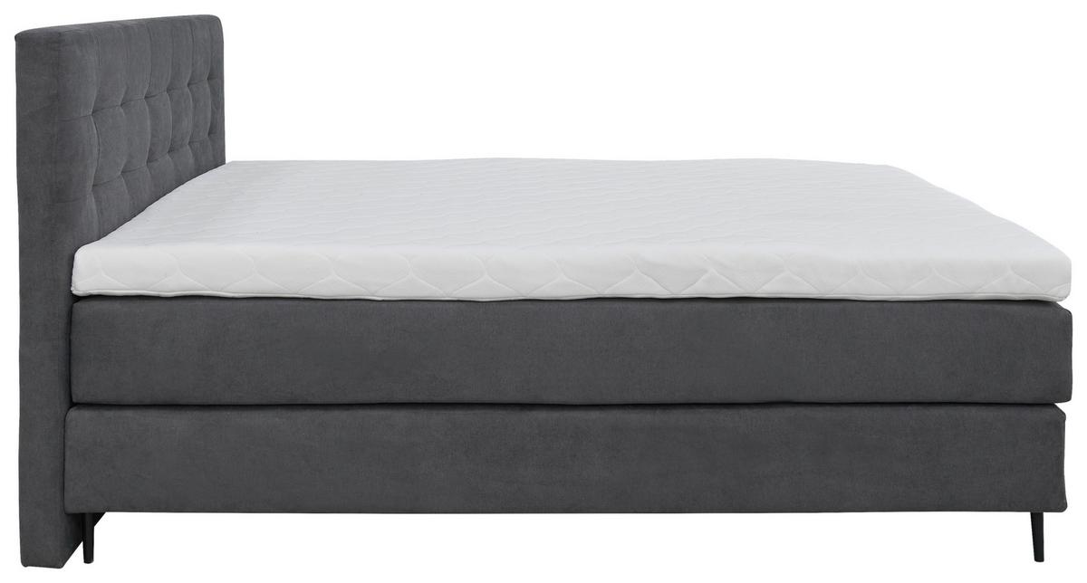 Boxspringbett mit Topper 180x200 Oregon - Dunkelgrau/Schwarz, KONVENTIONELL, Textil (180/200cm)