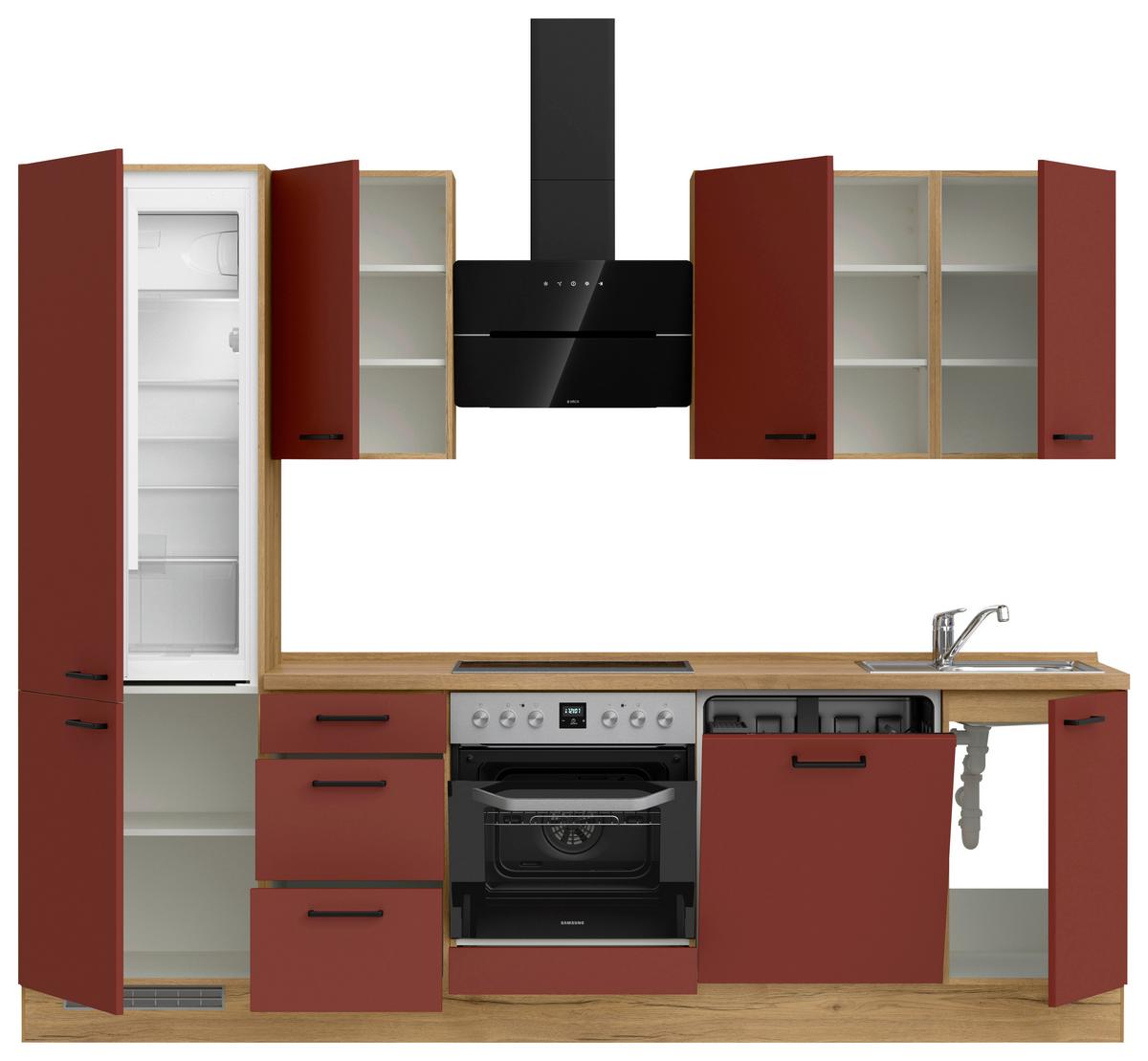 Küchenleerblock Easytouch High-Line, H6 Links - Eichefarben/Rot, MODERN, Holzwerkstoff (270cm) - Nobilia