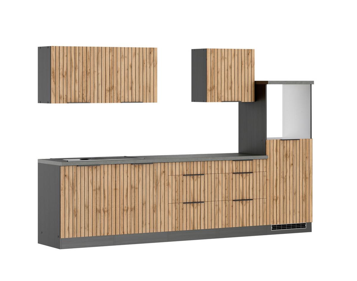 Küchenleerblock Liverpool Graphit/Eiche Dekor B: 300 cm - Schieferfarben/Eiche Wotan, Basics, Holzwerkstoff (300cm) - Held