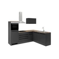ECKKÜCHE JAZZ 6 Schwarz mit E-Geräten - Eichefarben/Schwarz, Basics, Holzwerkstoff (260/175cm) - P & B