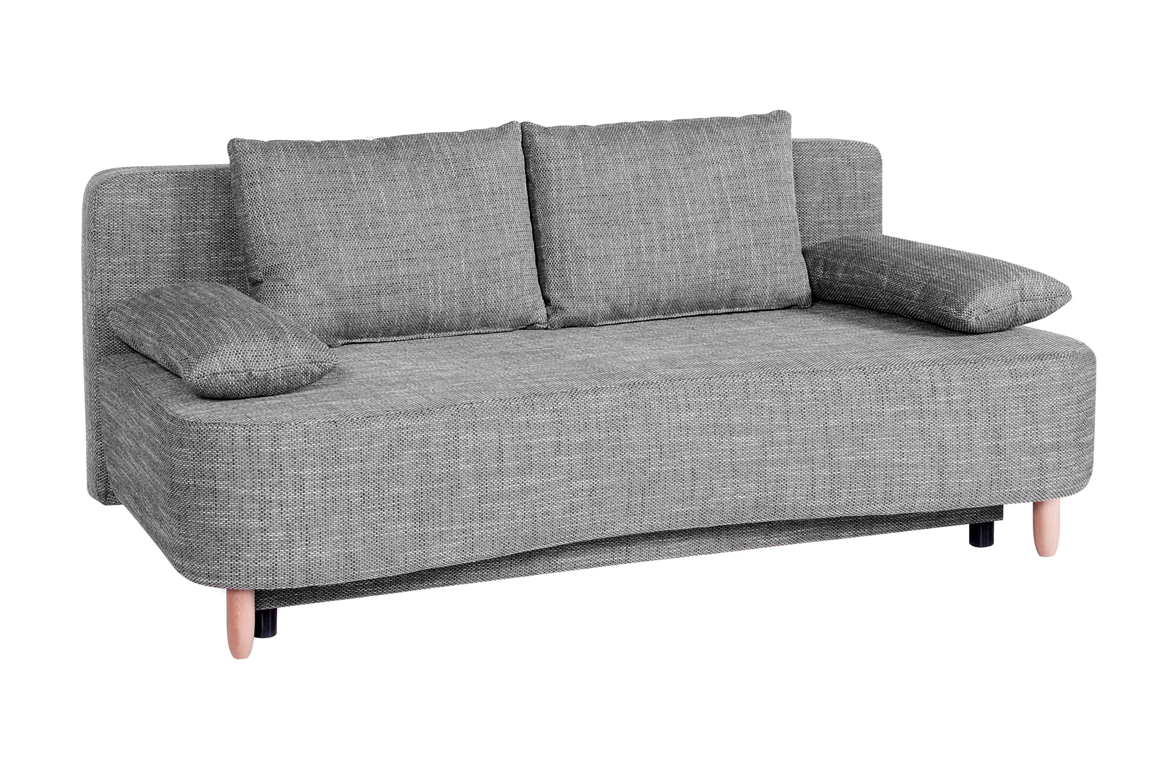 Pohovka LARA, sivá, pružinové jadro a úl. priestor - čierna/farba buka, Konventionell, drevo/kompozitné drevo (193/86/85cm)