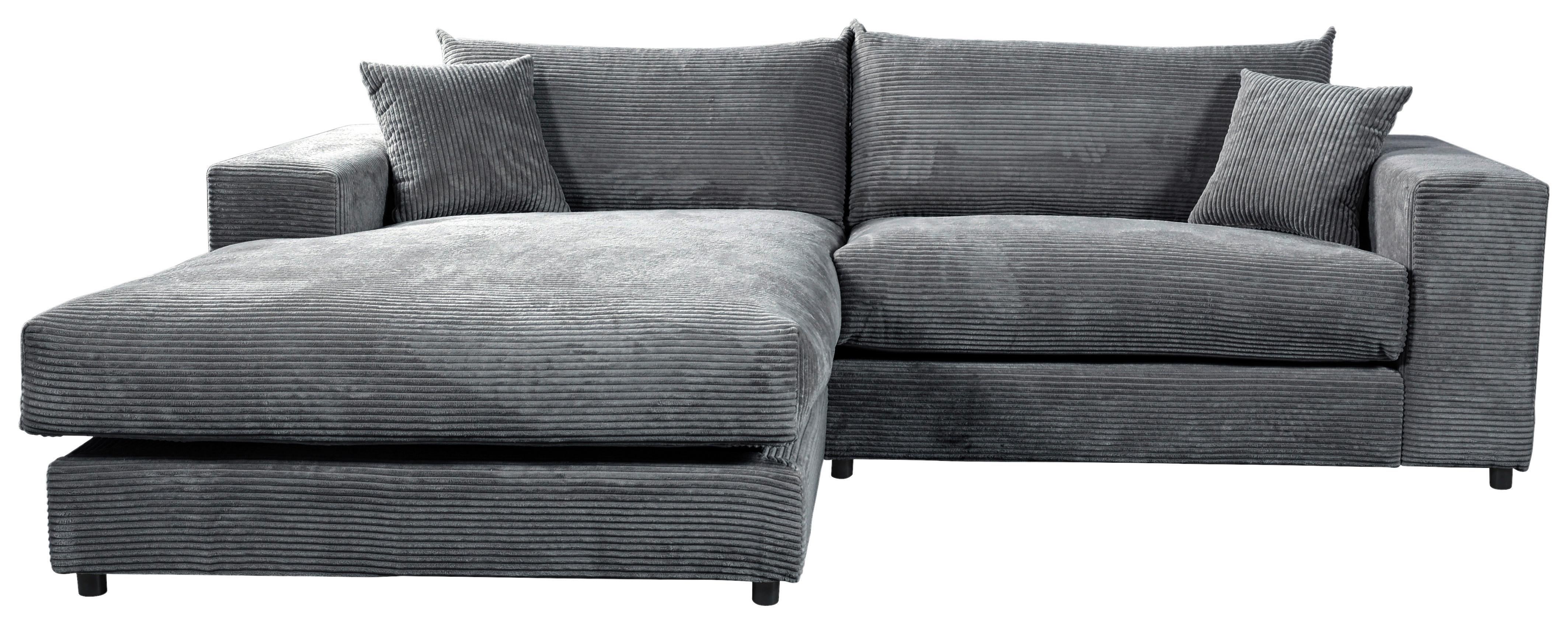 Ecksofa Funny S Links Dunkelgrau, Schenkel:180x265cm - Dunkelgrau/Schwarz, Basics, Textil (180/265cm) - Livetastic