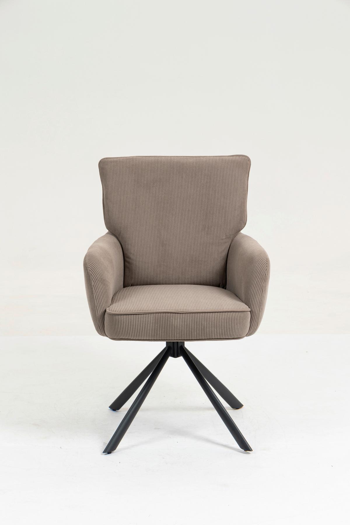 Armlehnstuhl Mila Cord Braun Sitzfl. 180° drehbar, B: 60cm - Schwarz/Braun, KONVENTIONELL, Textil/Metall (60/95/67cm)