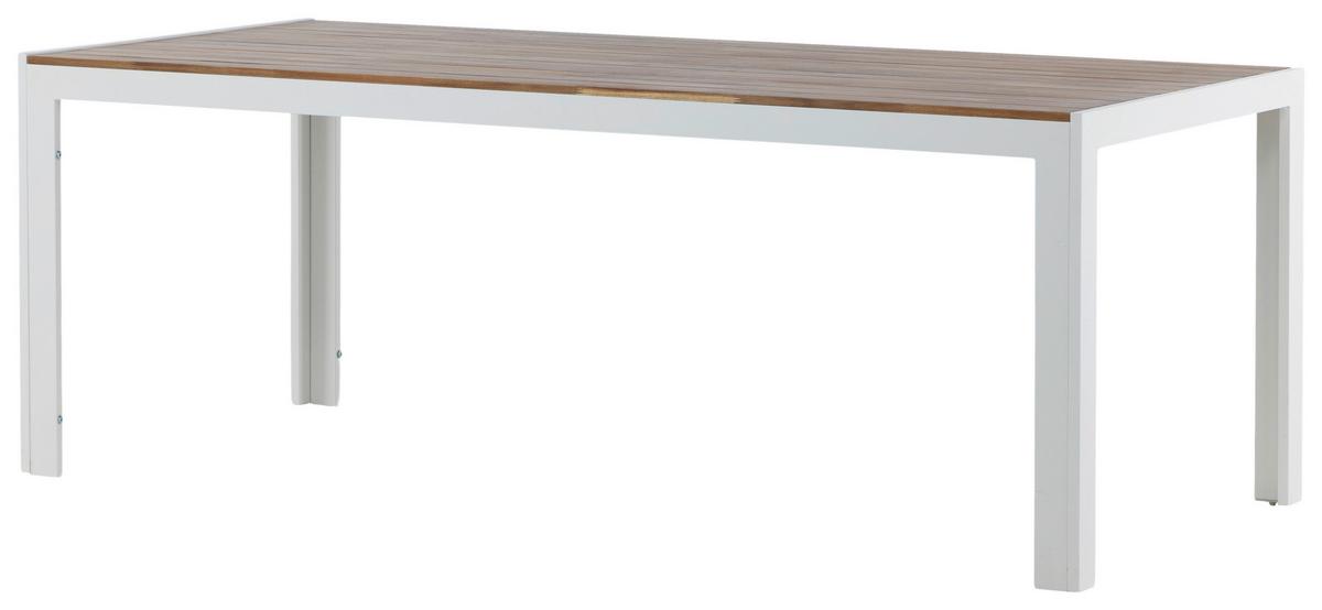 Gartentisch Bois - Weiß/Akaziefarben, KONVENTIONELL, Holz/Metall (200/100/76cm) - Gardenson
