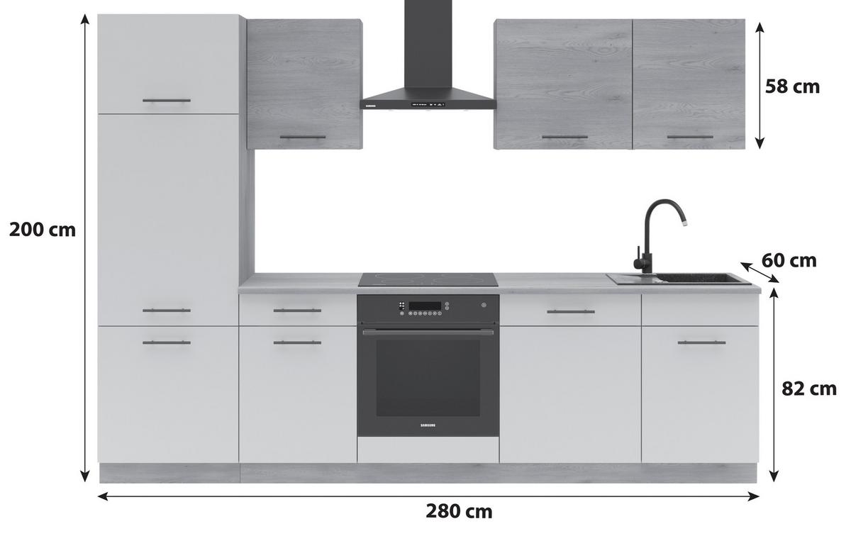 Küchenleerblock Max II 280cm Kaschmir/Eiche Dekor - Kaschmir/Eichefarben, Basics, Holzwerkstoff (280/200/60cm) - P & B