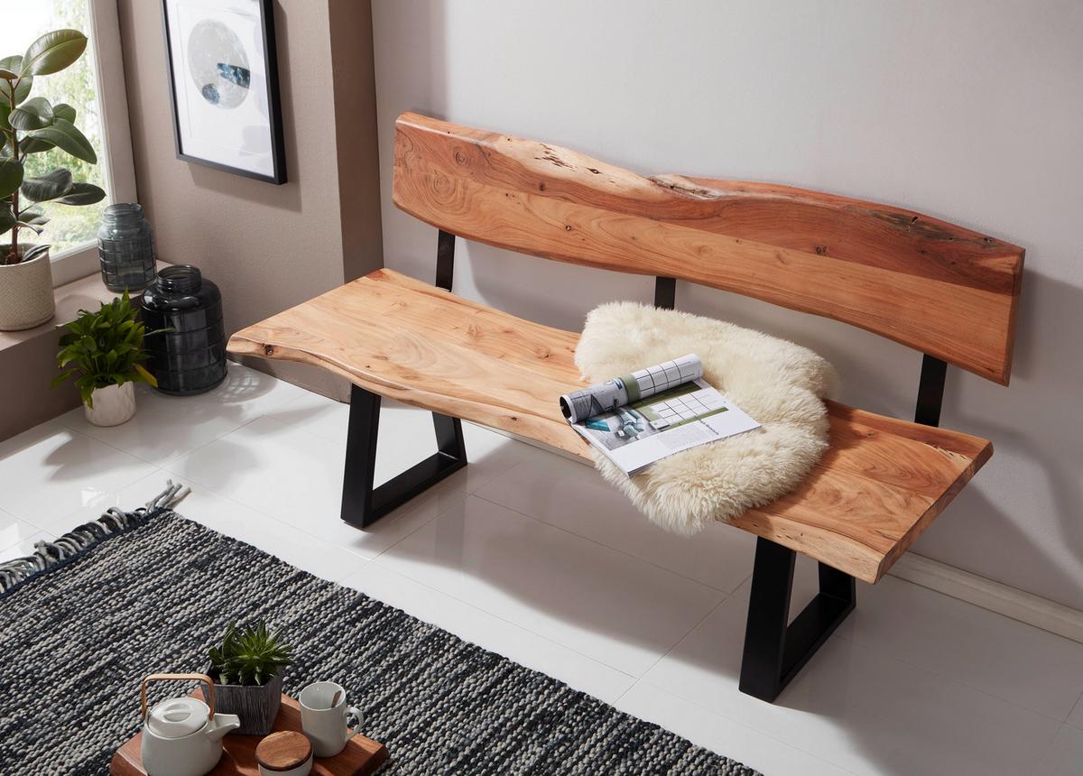 Sitzbank Wl5.639 - Schwarz/Akaziefarben, Design, Holz (180/86/60cm) - MID.YOU