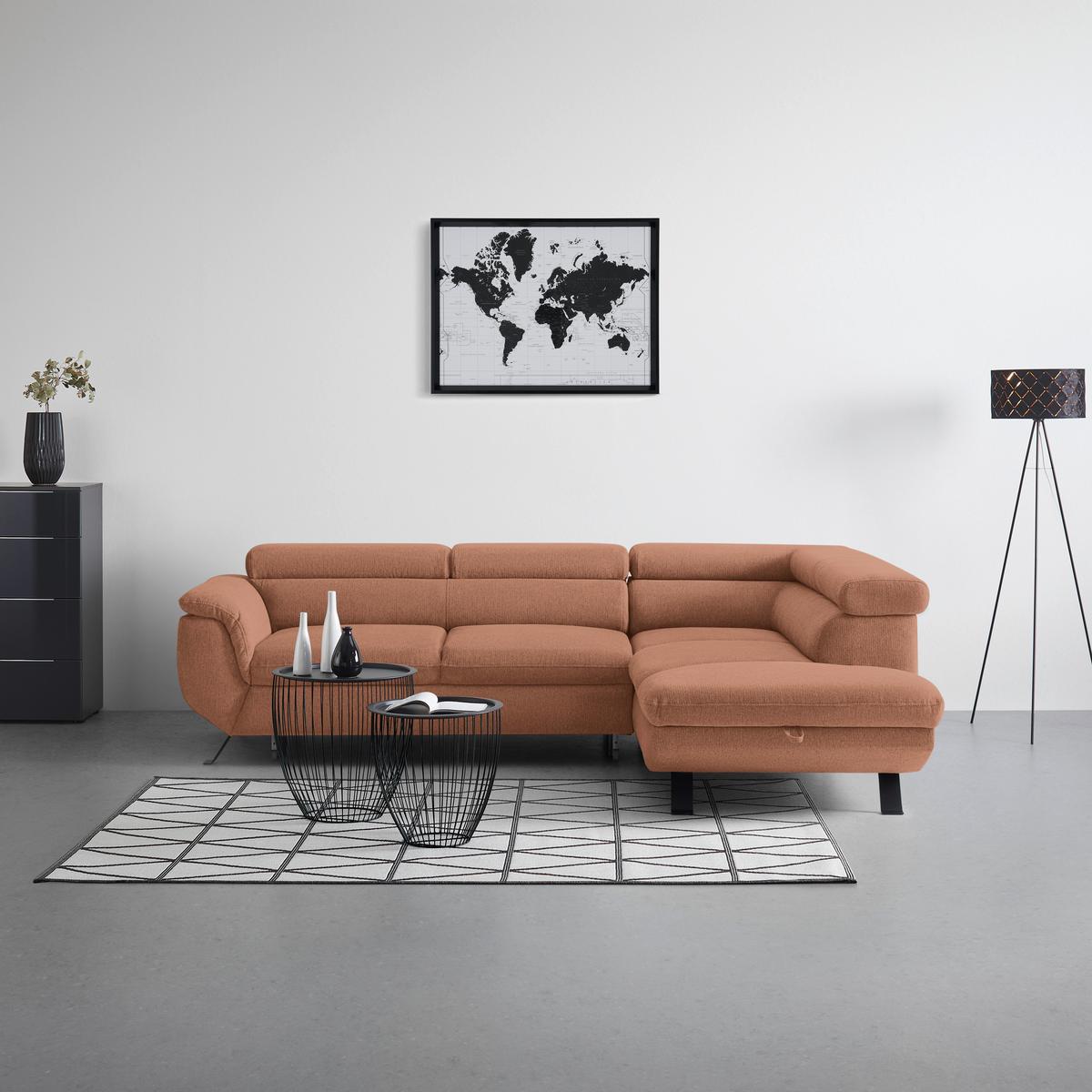 Rohová sedačka RAVEN, pravá, marhuľová - marhuľová/čierna, Modern, kov/textil (257/198cm) - Mömax