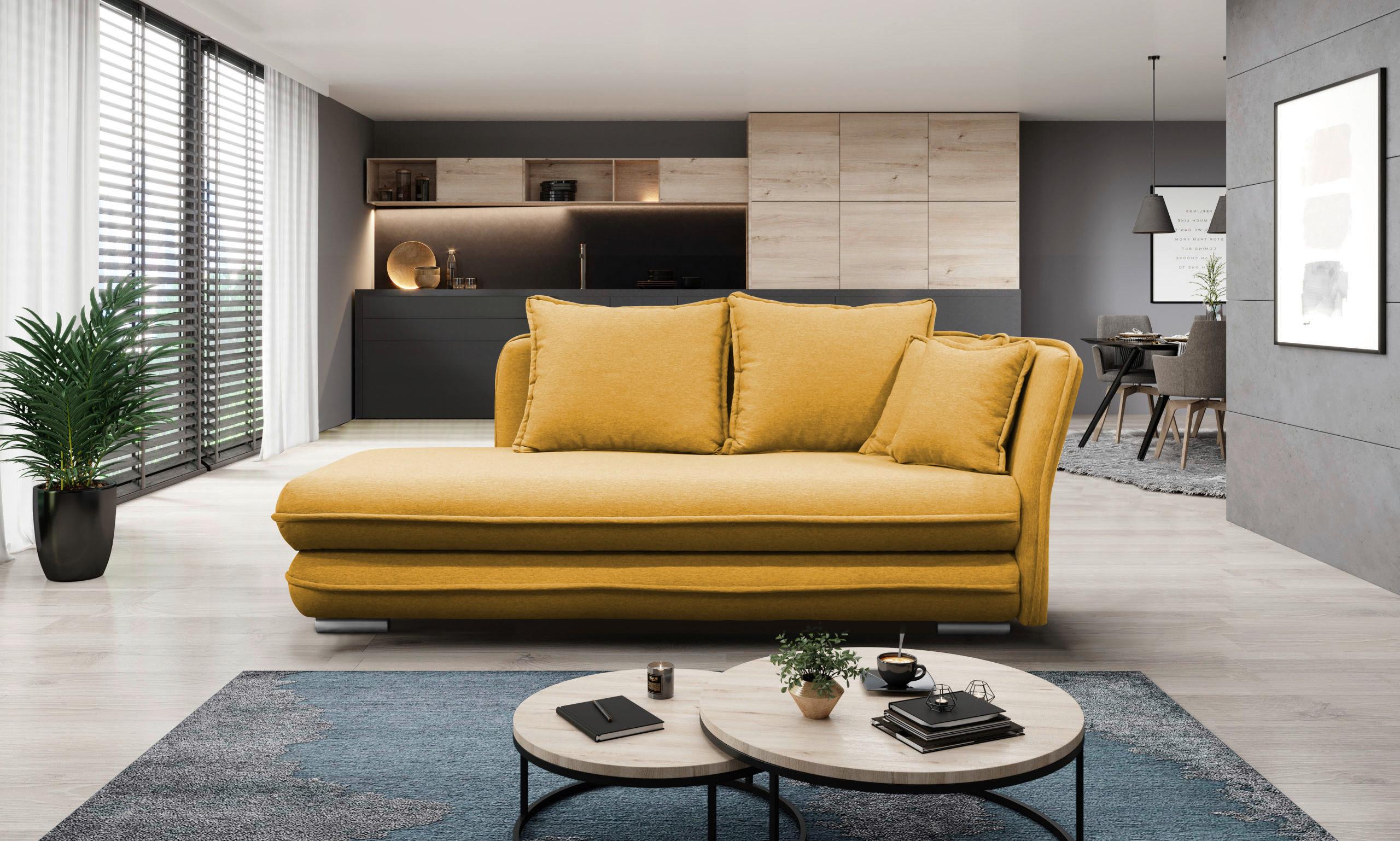 Liege Latte Gelb Inkl. Bettkasten Ottomane Rechts - Gelb/Silberfarben, Design, Textil (224/84/99/107cm) - MID.YOU