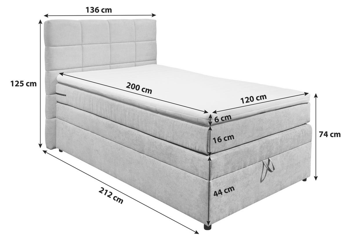 Boxspringbett Mit Topper & Bettkasten 120x200 Tacoma 3 - Hellgrau, KONVENTIONELL (120/200cm) - MID.YOU