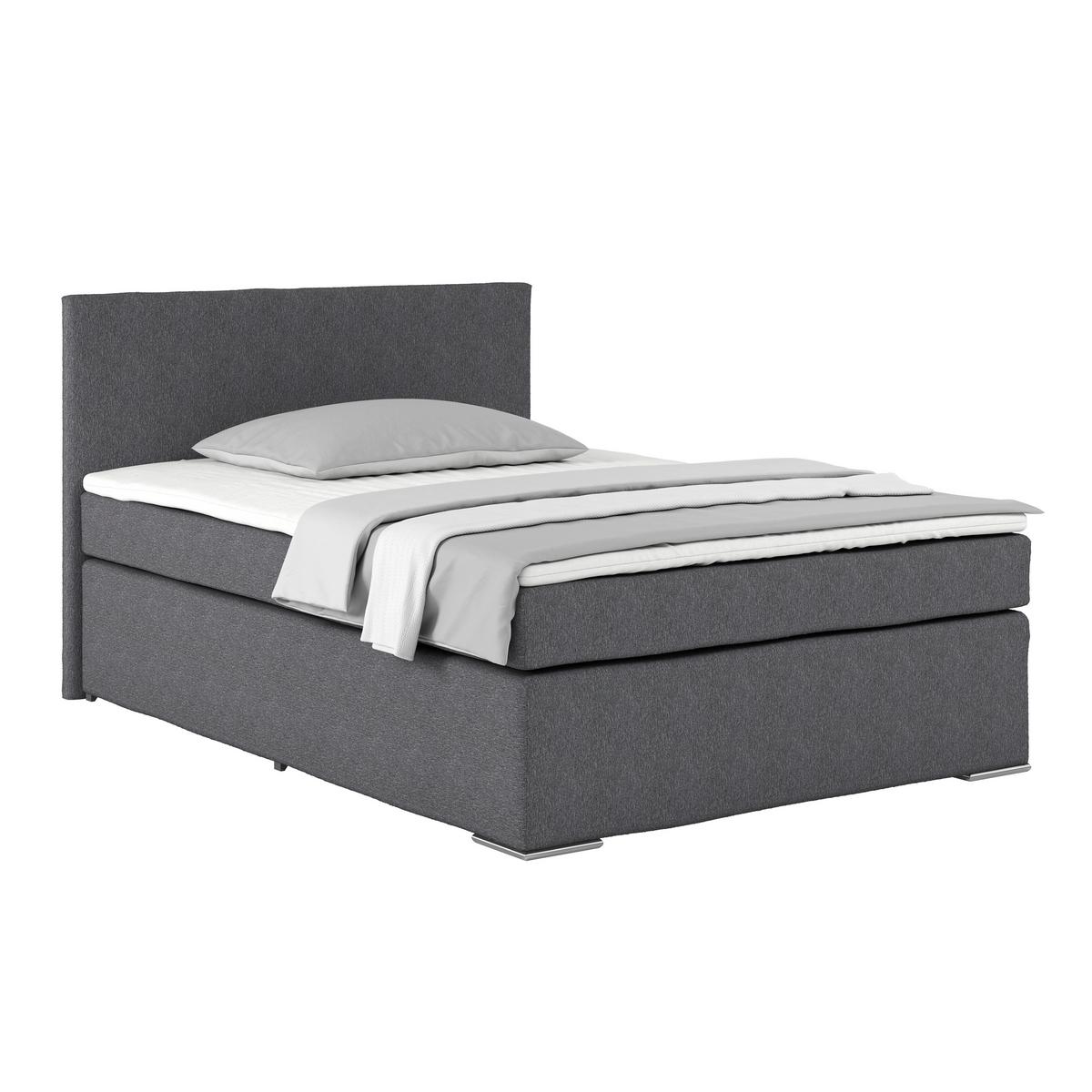 posteľ Boxspring Nero 140x200 cm, tmavosivá - sivá/chrómová, Konventionell, kov/textil (140/200cm)
