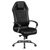 Chefsessel Monterey Echtleder Mit Armlehnen + Wippfunktion - Schwarz/Alufarben, MODERN, Leder/Kunststoff (67/136/67cm) - MID.YOU