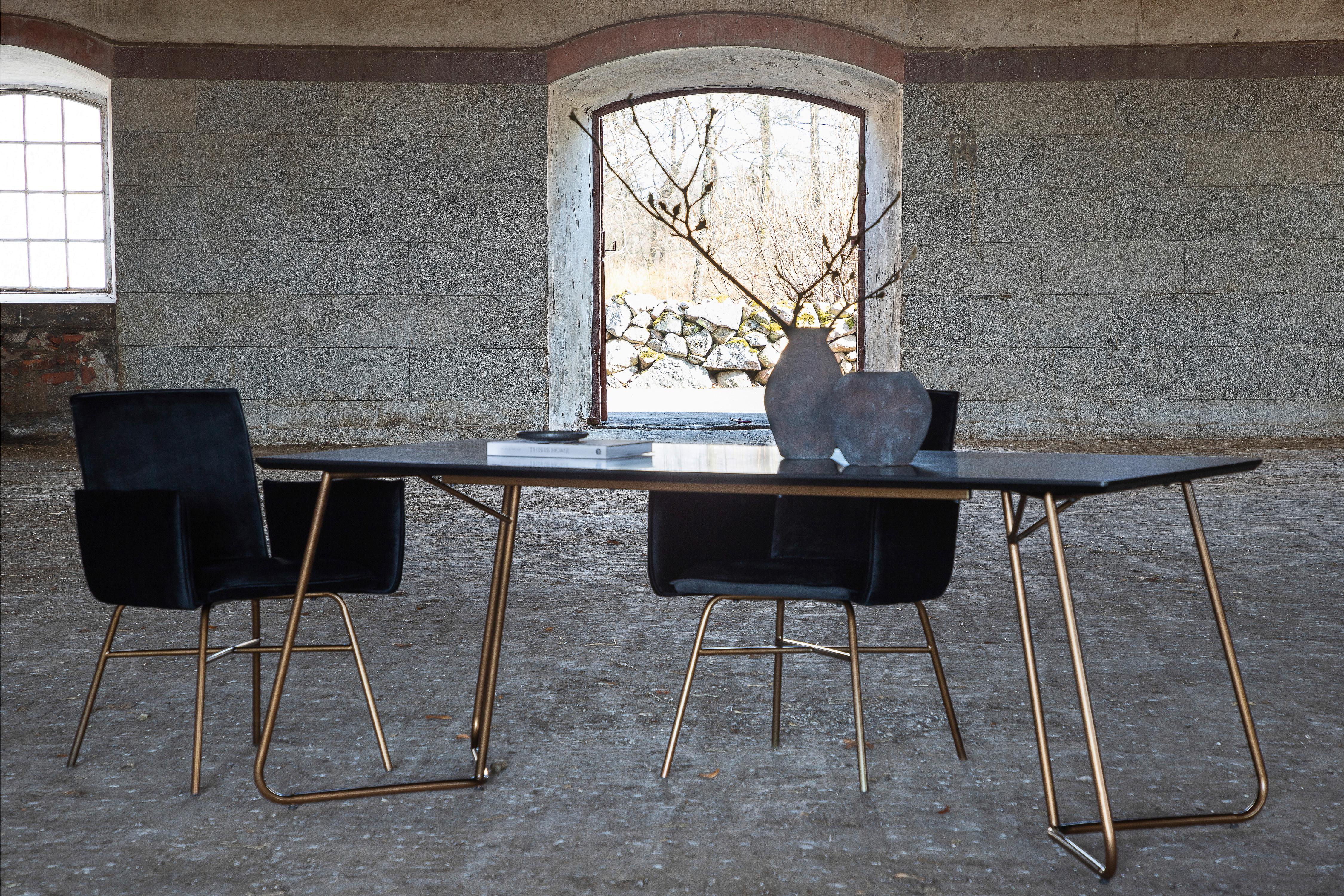 Esstisch Petra - Messingfarben/Schwarz, Design, Holzwerkstoff/Metall (180/90/75cm) - Livetastic