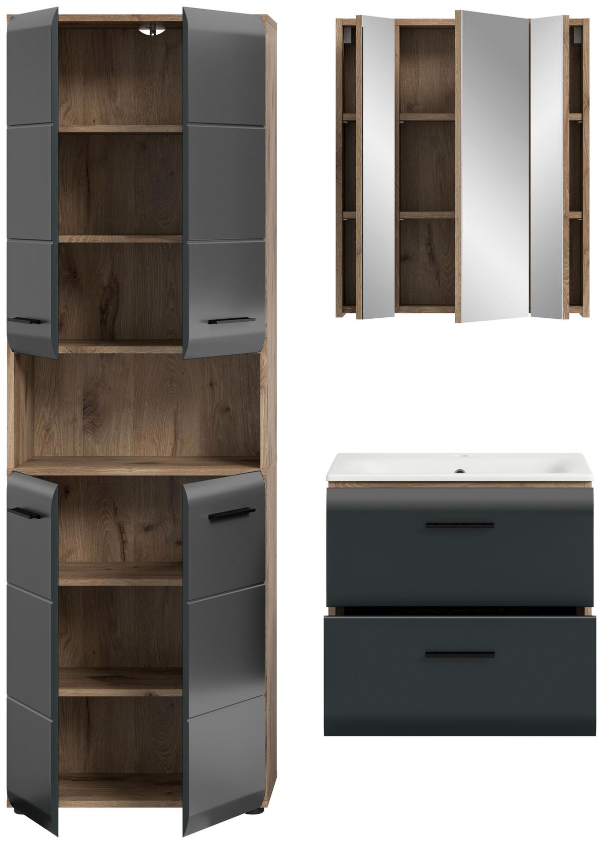 Kúpeľňa Ice 3-dielna, čierna/dub tmavy - čierna/biela, Basics, kompozitné drevo/plast (120cm) - MID.YOU