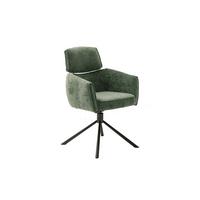 Armlehnstuhl Quebec Chenille Olivgrün 360° Drehbar - Schwarz/Olivgrün, KONVENTIONELL, Textil/Metall (60/92/64cm)