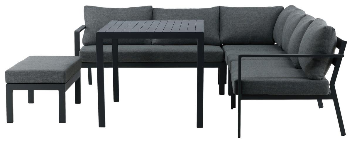 Loungegarnitur 5-Tlg Ramos aus Metall/Textil mit Kissen - Schwarz/Grau, KONVENTIONELL, Textil/Metall (294/210cm) - Gardenson
