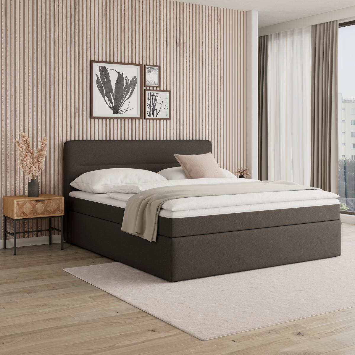 Boxspringová posteľ MARCO 180x200, hnedá - hnedá/čierna, Modern, drevo/textil (180/200cm) - Bessagi Home