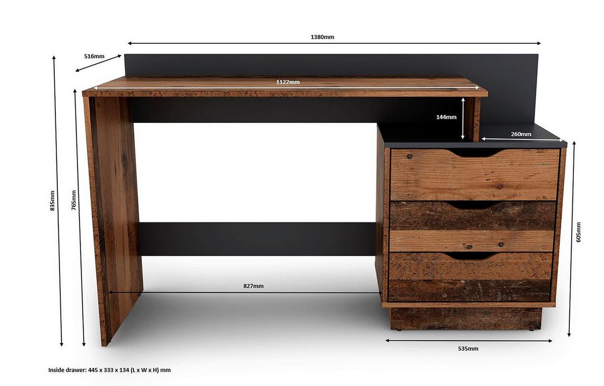 Schreibtisch Belfast - Alteiche/Anthrazit, MODERN, Holzwerkstoff (138/51,5/83,5cm) - MID.YOU