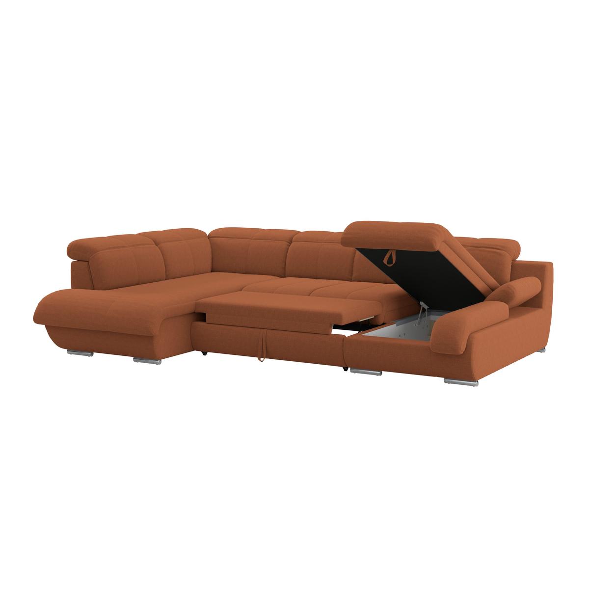Wohnlandschaft Multi mit Schlaffunktion terracotta - Chromfarben/Dunkelgrau, MODERN, Textil (184/345/228cm) - Luca Bessoni