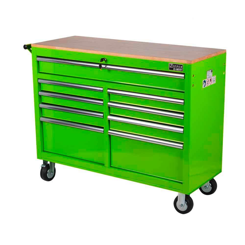 Werkstattwagen Zi-ws9f 9 Laden Verschließbar + Rollen - Grün, Basics, Holz/Metall (118/94/45,7cm) - Zipper