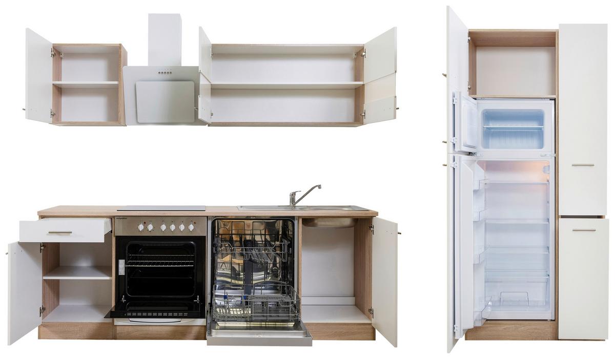 Küchenzeile Economy mit Geräten 310 cm Weiß/Eiche Dekor Modern - Eichefarben/Weiß, Basics, Holzwerkstoff (310cm) - Respekta