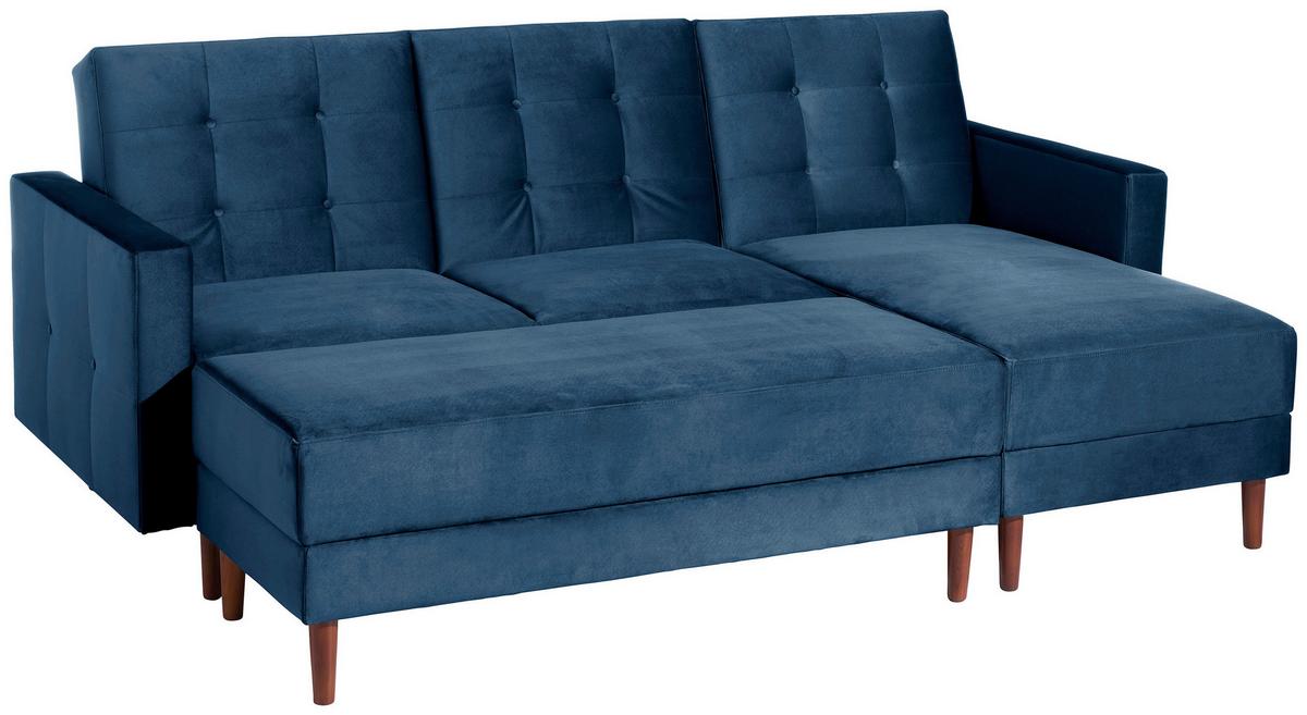 Ecksofa Mit Schlaffunktion Easy Relax Dunkelblau Samt - Eschefarben/Dunkelblau, Design, Textil (223/152cm) - Max Winzer