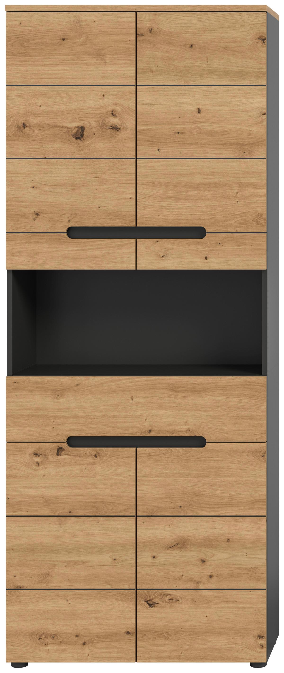 Hochschrank Canu Eiche Artisan Dekor Dunkelgrau - Dunkelgrau/Schwarz, MODERN, Holzwerkstoff (76/193/34cm) - MID.YOU