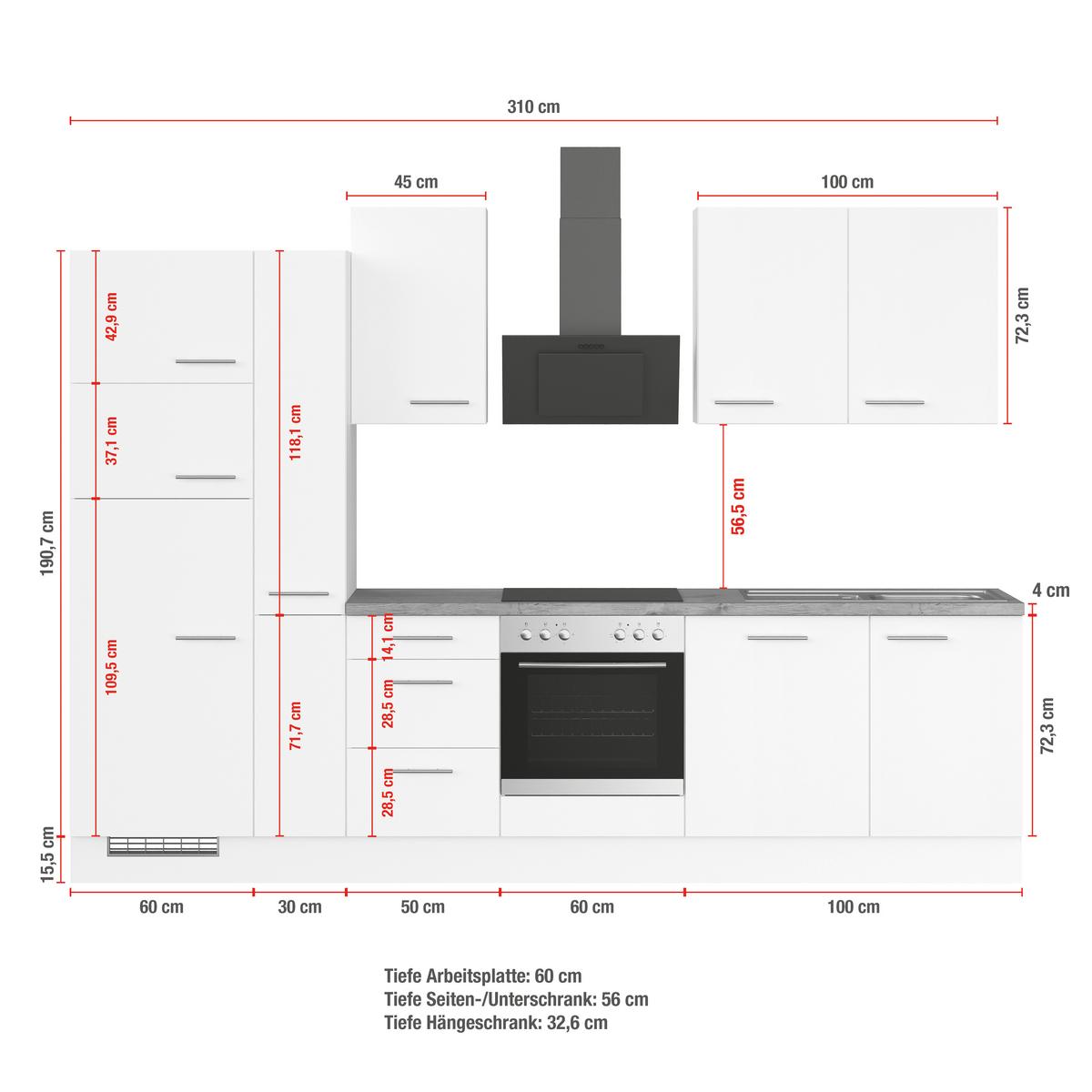 Küchenleerblock Ip1200 - Eichefarben/Weiß, Design, Holzwerkstoff (310cm) - Impuls