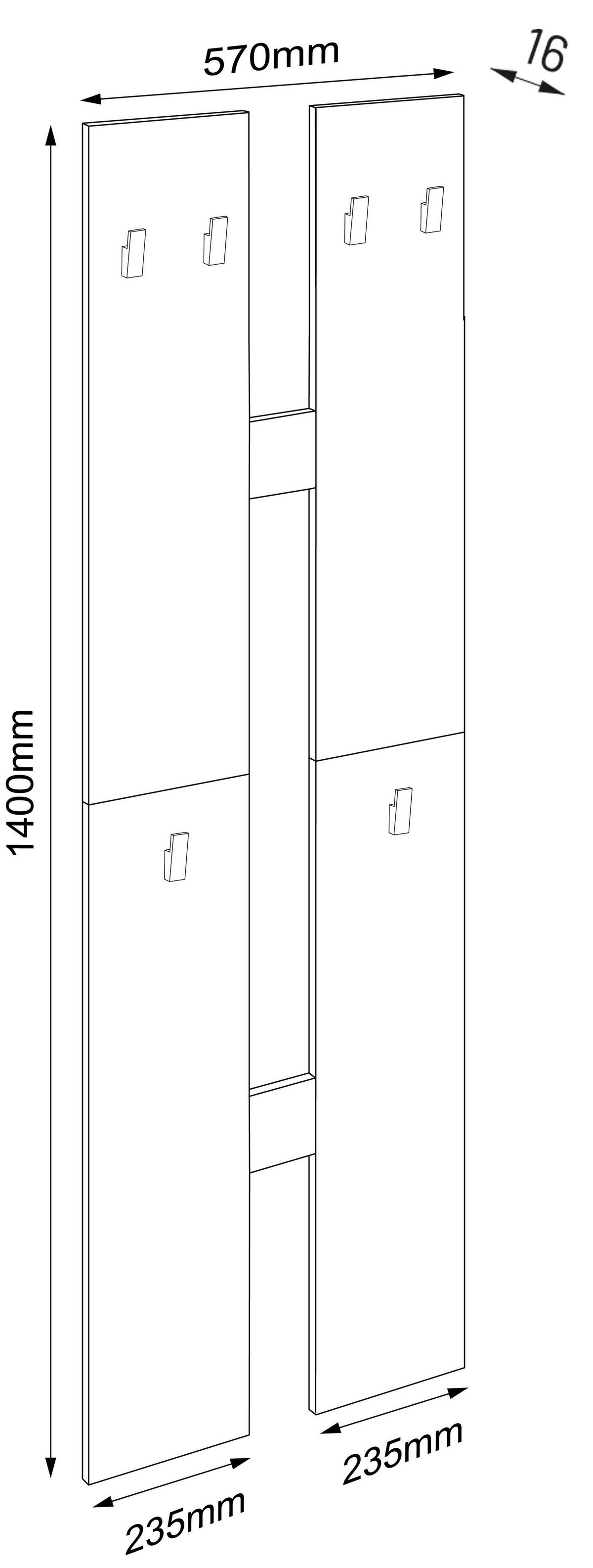 Wandgarderobe Salia Anthrazit/honigeiche - Honigeiche/Anthrazit, Design, Holzwerkstoff (57/140/20cm) - MID.YOU